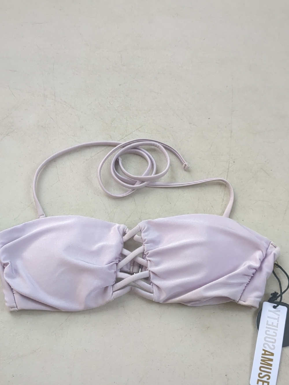 Amuse Society Pale Lilac Satin Lace-Up Bandeau Bikini Top